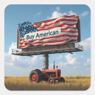 Buy American Billboard With Retro Tractor Square Sticker