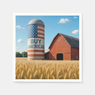 BUY AMERICAN Text With Flag On a Barn Silo Napkin