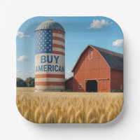BUY AMERICAN Text With Flag On a Barn Silo
