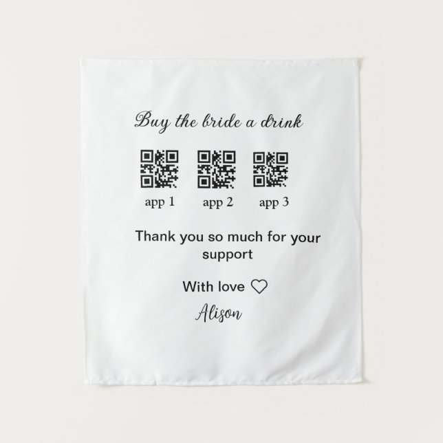 buy bride a drink scan QR code thank youInvitation Tapestry (Front)