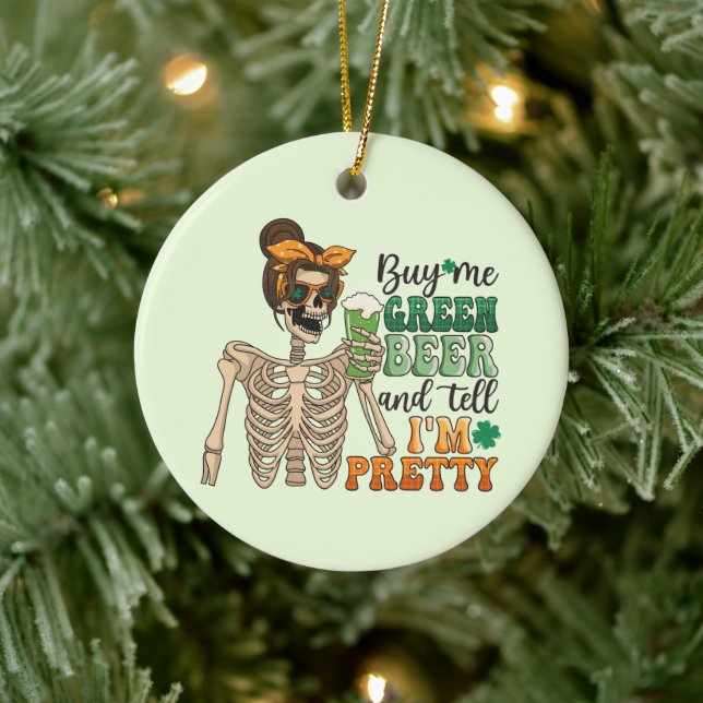 Buy Me Green Beer - Skeleton | St. Patrick's Day Ceramic Ornament (Tree)