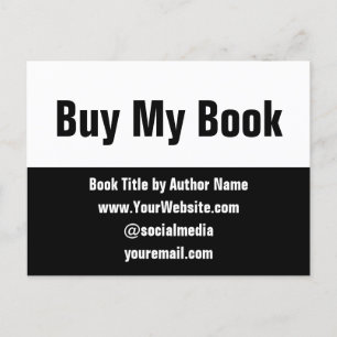 Buy My Book Black and White Author Marketing Postcard