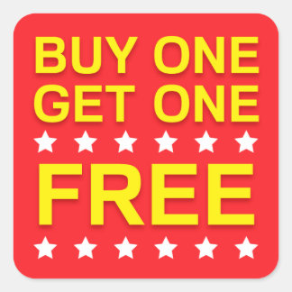 Buy one get one free, red yellow retail stickers