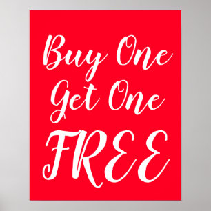 Buy One Get One Free Sign, Red Retail BOGO Sale  Poster