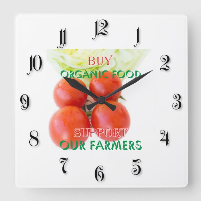 Buy organic food square wall clock (Front)