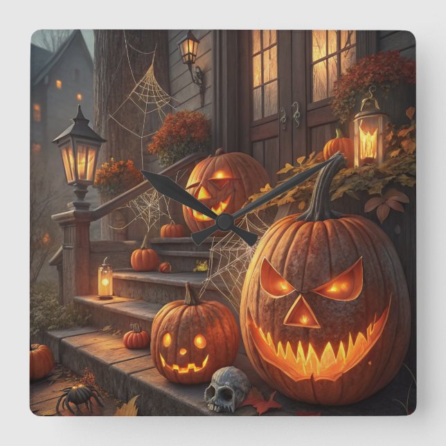 Buy Pumpkin Decorations for Halloween | Unique & F Square Wall Clock (Front)