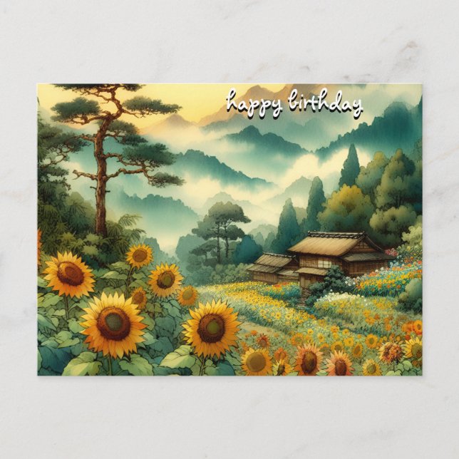 buy Roses vintage retro happy birthday sunflowers Postcard (Front)