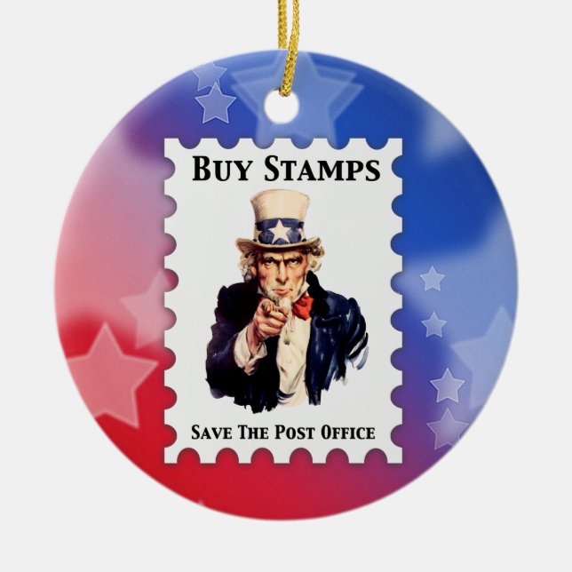 Buy Stamps Save The Post Office Ceramic Ornament (Front)