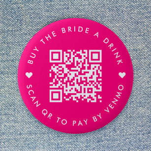 Buy The Bride A Drink   Bachelorette QR Code Pink 6 Cm Round Badge