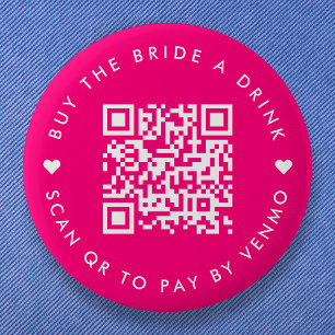 Buy The Bride A Drink   Bachelorette QR Code Pink 6 Cm Round Badge