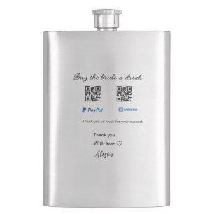 Buy the bride a drink donation QR Venmo PayPal Hip Flask