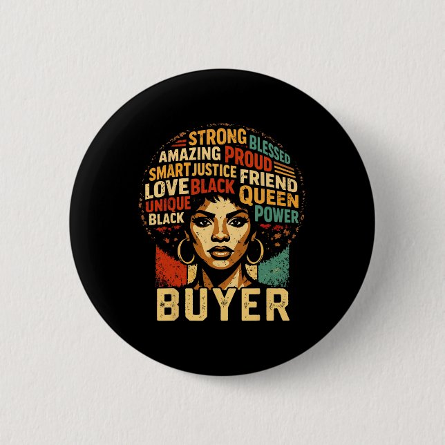 Buyer Black History Month Powerful Black Pride Art 6 Cm Round Badge (Front)
