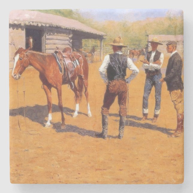 Buying Polo Ponies in the American Wild West  Stone Coaster (Front)