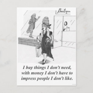 Buying things, lady shopping in the city postcard