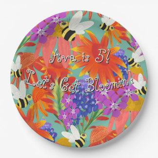 Buzz Among Blooms-Mint Meadow Paper Plate