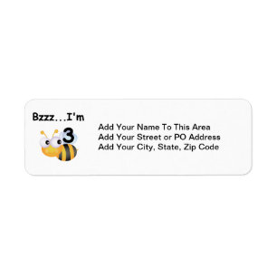 Buzz Bumblebee 3rd Birthday T-shirts and Gifts Return Address Label