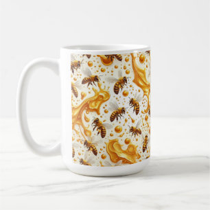 Buzz & Drip – Seamless 8K Honey Bee Pattern with G Coffee Mug