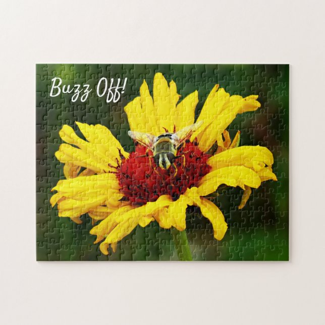 Buzz Off Bee on Bright Yellow Wildflower Jigsaw Puzzle (Horizontal)