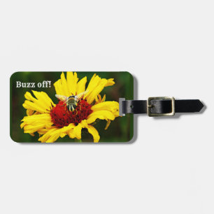 Buzz Off Bee on Bright Yellow Wildflower Luggage Tag
