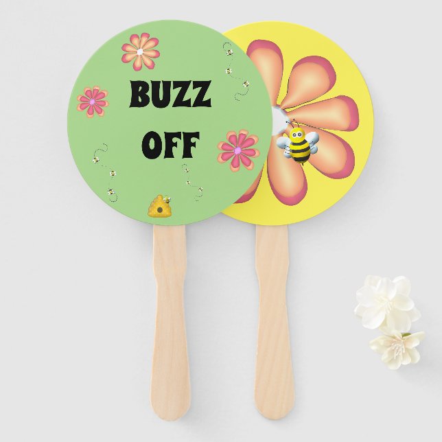 BUZZ OFF Custom Bumblebee Themed  Hand Fan (Front and Back)