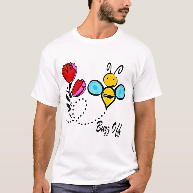 Buzz Off - Cute Bee And Flower T-Shirt (Front)