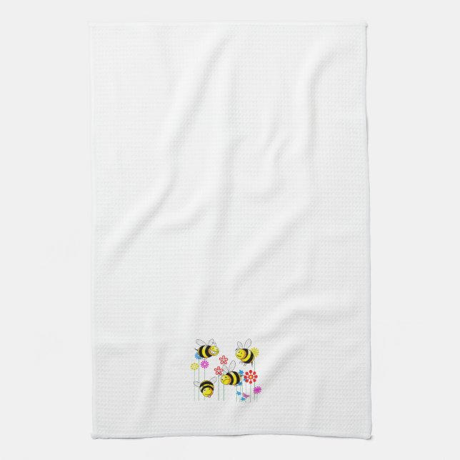 Buzzed Bees in Garden Flowers Tea Towel (Vertical)