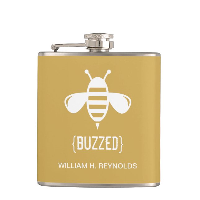 {BUZZED} Bridal Party Buzzed Bee Gift (gold) Hip Flask (Front)