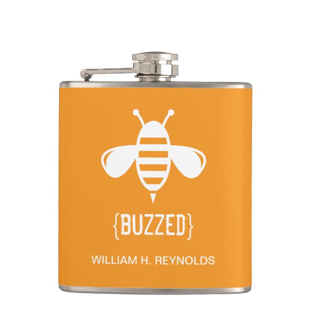 {BUZZED} Bridal Party Buzzed Bee Gift (orange) Hip Flask (Front)