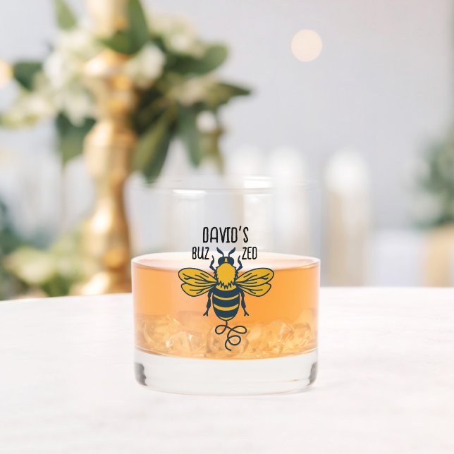 "Buzzed" with Bee Custimizable Whiskey Glass (Insitu (Wedding))