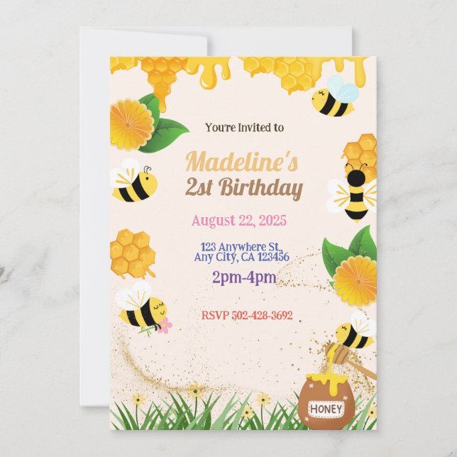 Buzzing Bee Birthday Party Invitation (Front)