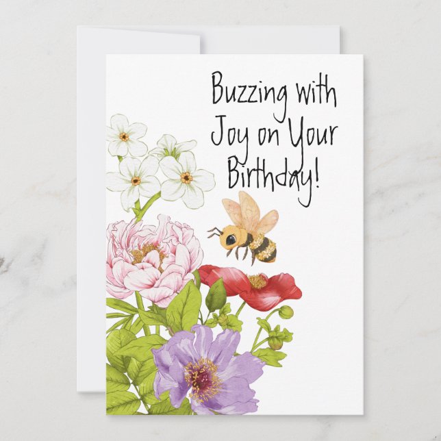 Buzzing Bee With Joy on Your Birthday Card (Front)