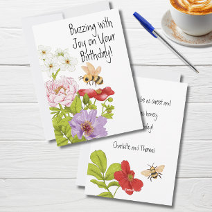 Buzzing Bee With Joy on Your Birthday Card