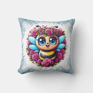 Buzzing Bee with Pink Roses Cushion