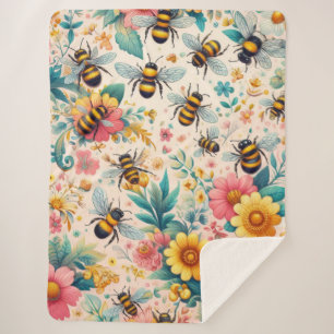 Buzzing Blooms Sherpa Blanket