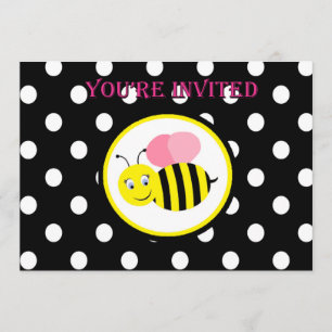 Buzzing Bumble Bee Invitation - Pink / Black
