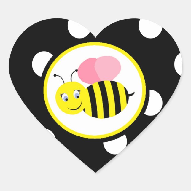 Buzzing Bumble Bee - Pink / Black Heart Sticker (Front)