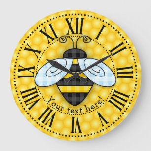 Buzzing Bumblebee and Honeycomb Icon Large Clock
