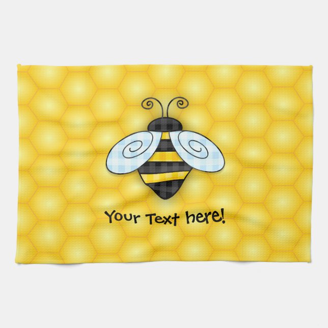 Buzzing Bumblebee and Honeycomb Icon Tea Towel (Horizontal)