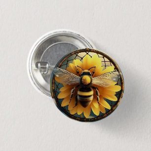 "Buzzing Dreams: Sunflower Bee Dreamcatcher" 3 Cm Round Badge