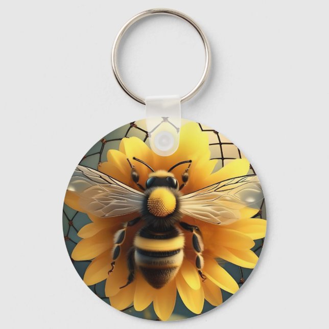 "Buzzing Dreams: Sunflower Bee Dreamcatcher" Key Ring (Front)