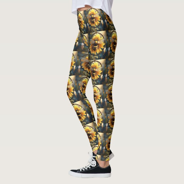 "Buzzing Dreams: Sunflower Bee Dreamcatcher" Leggings (Left)