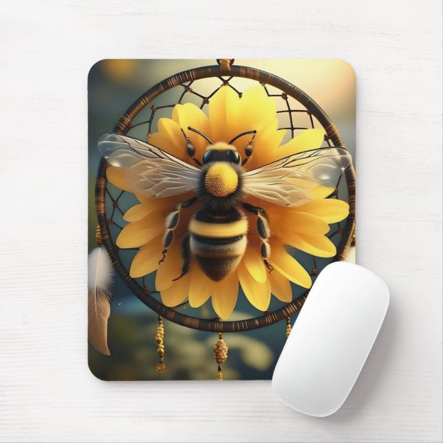 "Buzzing Dreams: Sunflower Bee Dreamcatcher" Mouse Pad (With Mouse)