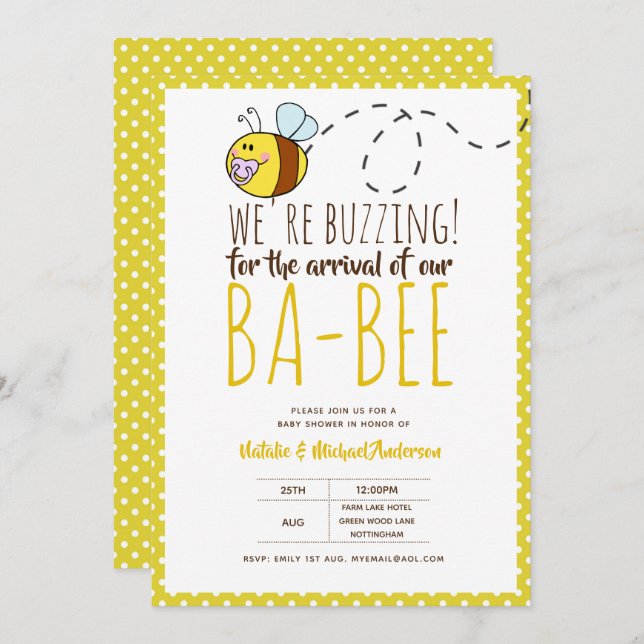BUZZING For ARRIVAL of BA BEE Baby Shower Yellow Invitation (Front/Back)