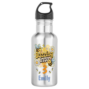 Buzzing Into Custom Name and Age Cute Bee Birthday 532 Ml Water Bottle