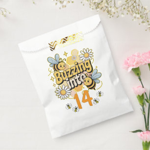 Buzzing Into Custom Name and Age Cute Bee Birthday Favour Bag