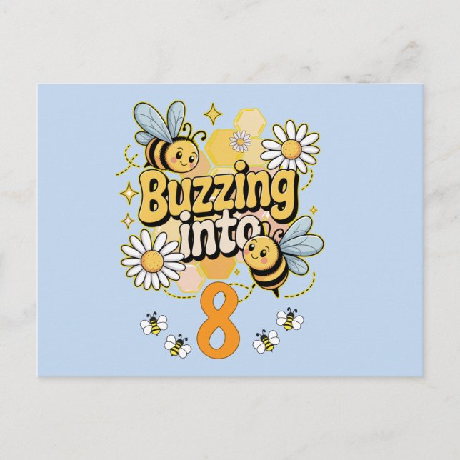 Buzzing Into Custom Name and Age Cute Bee Birthday Postcard (Front)