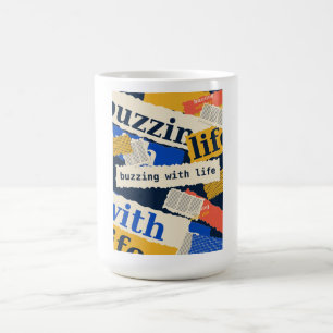 Buzzing with Life Retro Typography Collage Coffee Mug