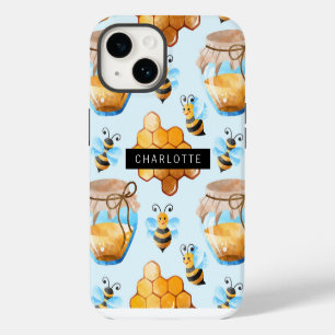Buzzy Bee And Honey Hive Pattern Personalised iPhone 14 Case