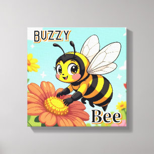 Buzzy Bee Cute Cartoon Kid's Nursery Art Canvas Print