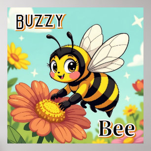 Buzzy Bee   Cute Cartoon Kid's Nursery Art Poster